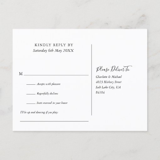 Chic Black and Gold Song Request RSVP Postcard Zazzle