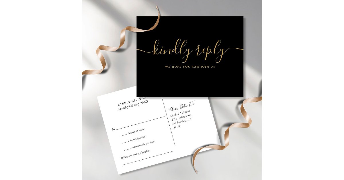 Chic Black and Gold Song Request RSVP Postcard Zazzle