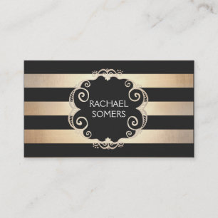 Chic Black and Gold Striped Designer (no shine) Business Card