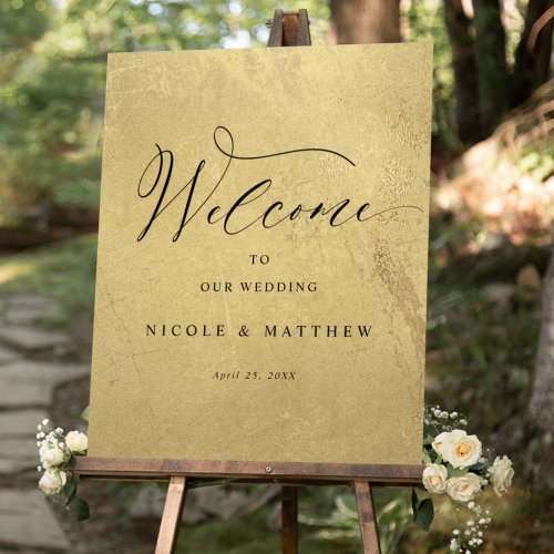 Chic Black and Gold Vertical Wedding Welcome Sign