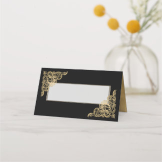 Chic Black and Gold Wedding Folded Place Card
