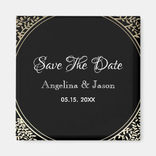 Chic Black and Gold Wedding Save The Date Magnet