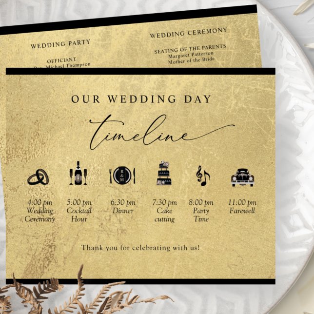 Chic Black and Gold Wedding Timeline and Program (Creator Uploaded)