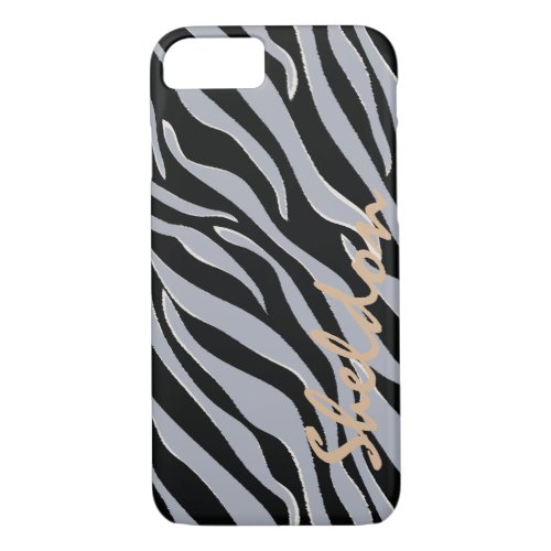 Chic black and grey zebra print monogram iPhone 87 case