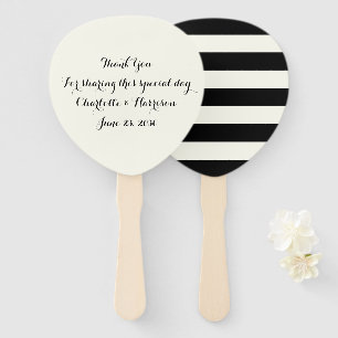 Chic black and ivory stripes custom script wedding hand fan