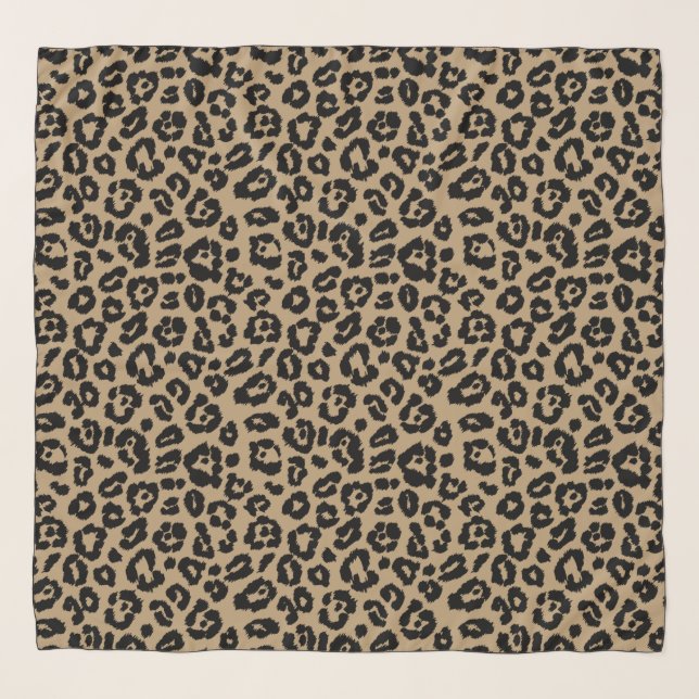 Chic Black and Khaki Leopard Print Scarf (Front)