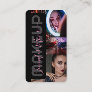 Chic Black and Pink 3 Photos Qr Code Beauty Business Card