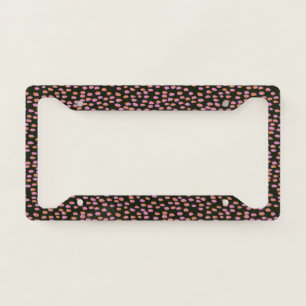 Chic Black and Pink Abstract Dotted Pattern License Plate Frame