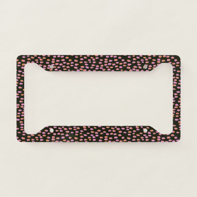Chic Black and Pink Abstract Dotted Pattern License Plate Frame (Front)