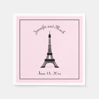 Chic Black and Pink French Eiffel Tower Wedding Napkins