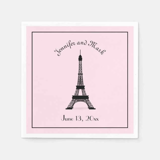 Chic Black and Pink French Eiffel Tower Wedding Napkins (Front)