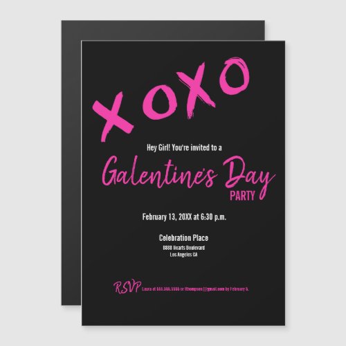 Chic Black and Pink Galentines Party XOXO Stylish Magnetic Invitation