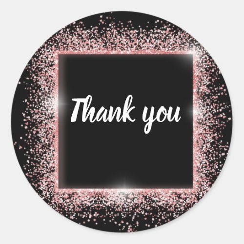 Chic Black and Pink Glitter Thank You Stickers