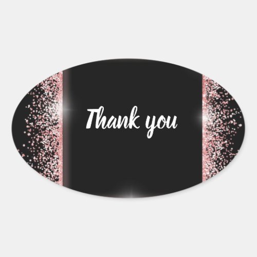 Chic Black and Pink Glitter Thank You Stickers