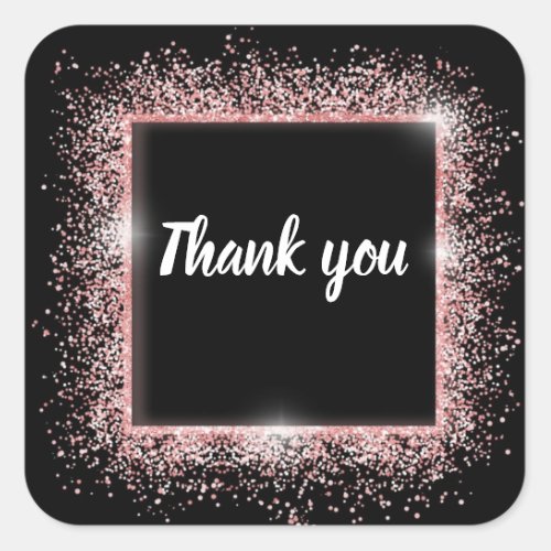 Chic Black and Pink Glitter Thank You Stickers