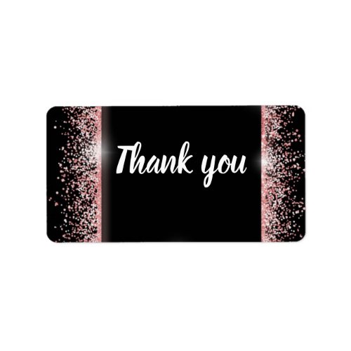 Chic Black and Pink Glitter Thank You Stickers