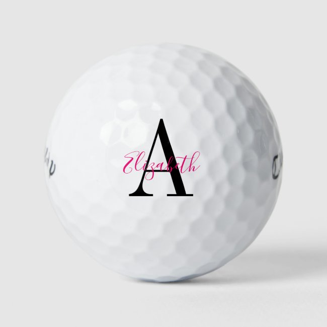 Chic Black and Pink Monogrammed and Personalized Golf Balls