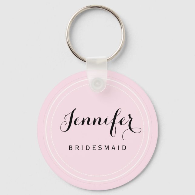 Chic Black and Pink Personalize Bridesmaid Keychain (Front)