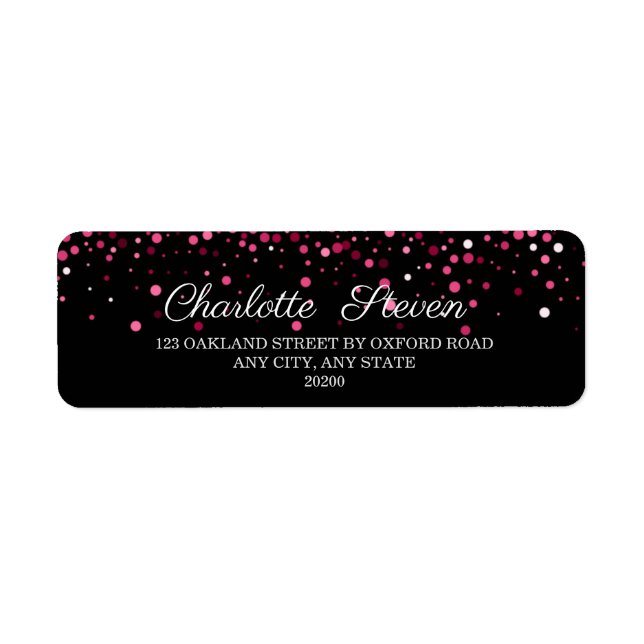 Chic Black and Pink Rose Gold Return Address  Label (Front)