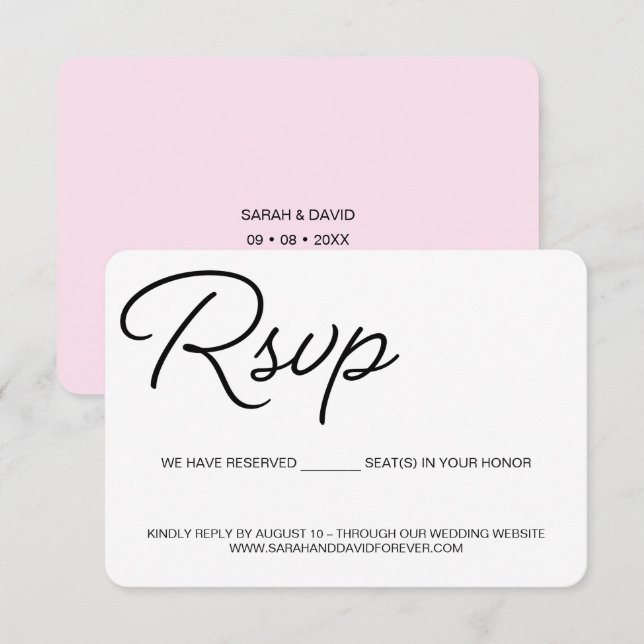 Chic Black and pink RSVP wedding reserved seat (Front/Back)