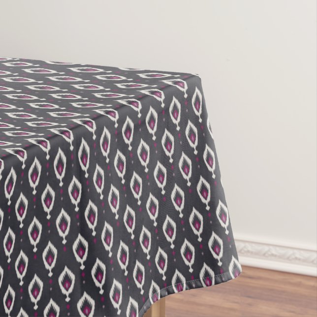 Chic black and purple ikat tribal patterns tablecloth (In Situ)