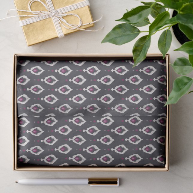 Chic black and purple ikat tribal patterns tissue paper (Gift)