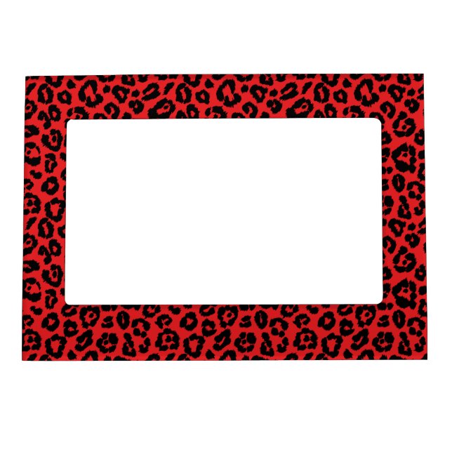 Chic Black and Red Leopard Print Magnetic Frame (Front)