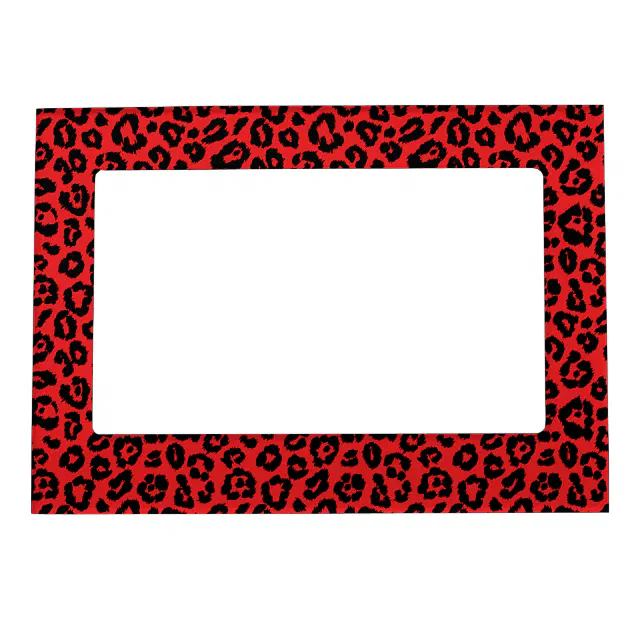 Red Leopard Frame Chic Black and Red Leopard Print Magnetic Frame | Zazzle