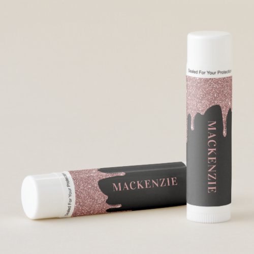 Chic Black and Rose Gold Dripping Glitter Lip Balm