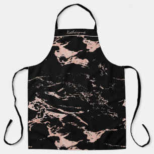 Chic Black and Rose Gold Foil Marble Apron