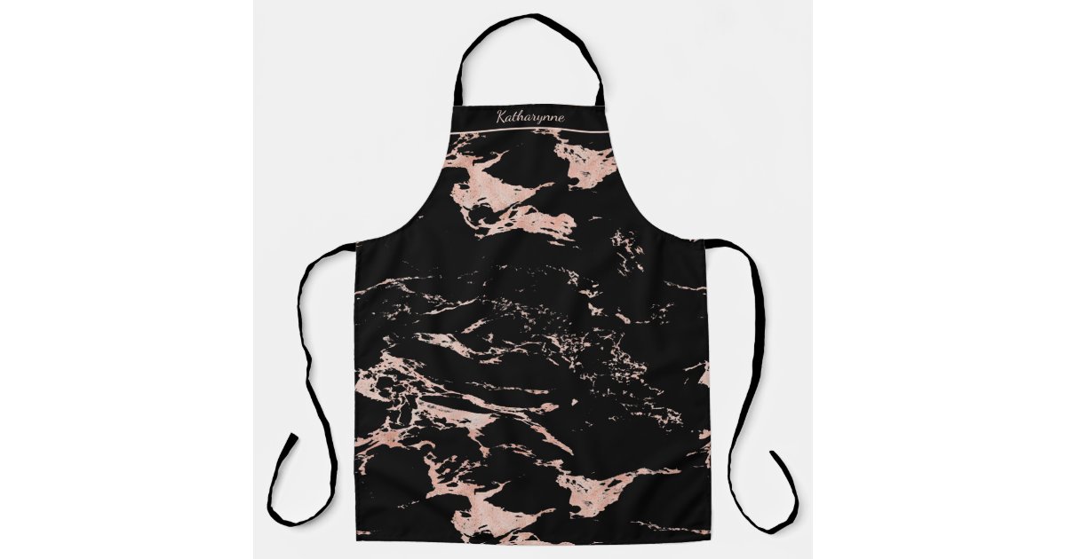 Chic Black and Rose Gold Foil Marble Apron | Zazzle