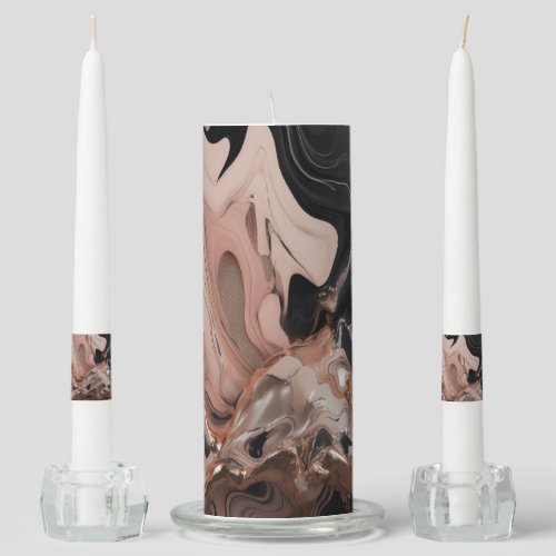 chic black and rose gold Marble  Unity Candle Set