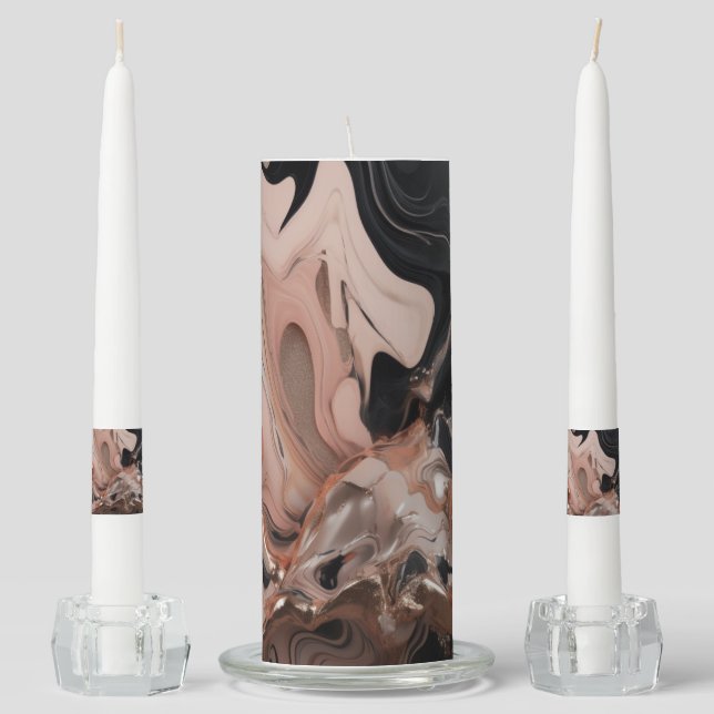 chic black and rose gold Marble  Unity Candle Set (Front)