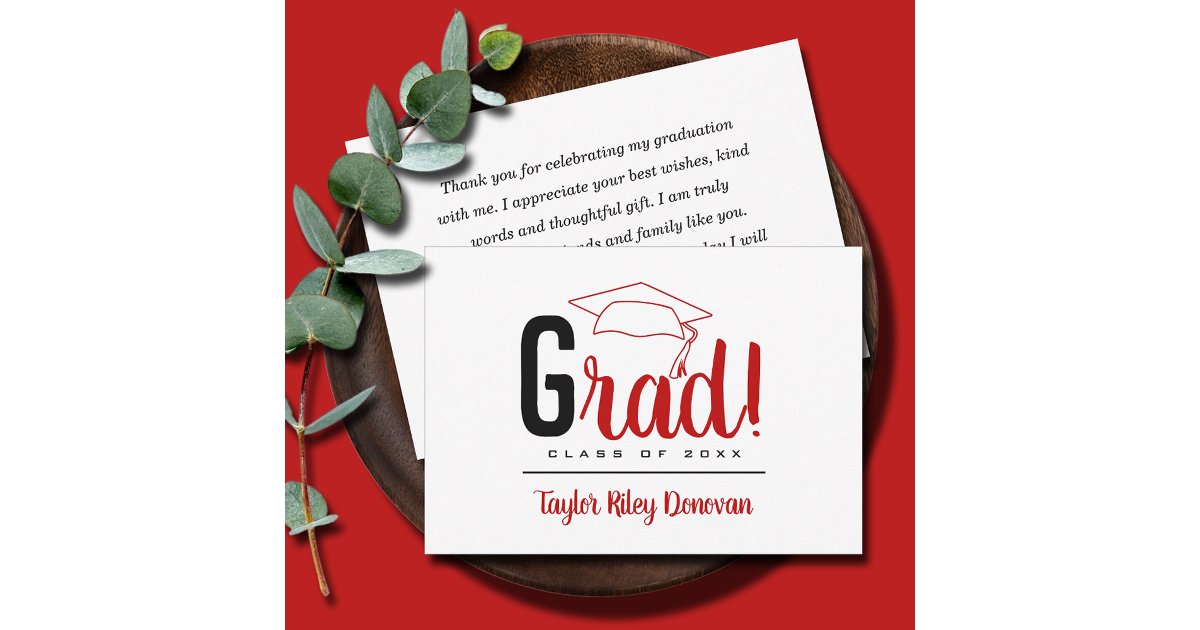 Good Graduation Note Chic Black and Scarlet Grad Cap Graduation Note Card | Zazzle