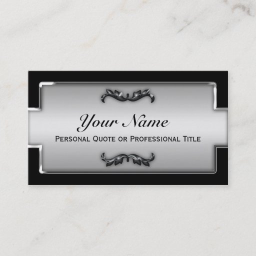 Customizable Chic Black and Silver Metallic Business Cards