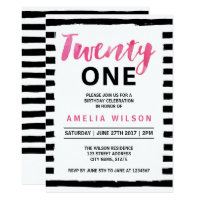 Chic Black and White 21st Birthday Invitation