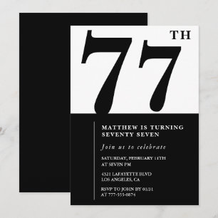 Chic Black and White 77th birthday invitation