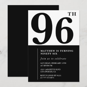 Chic Black and White 96th birthday invitation