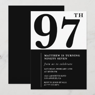 Chic Black and White 97th birthday invitation