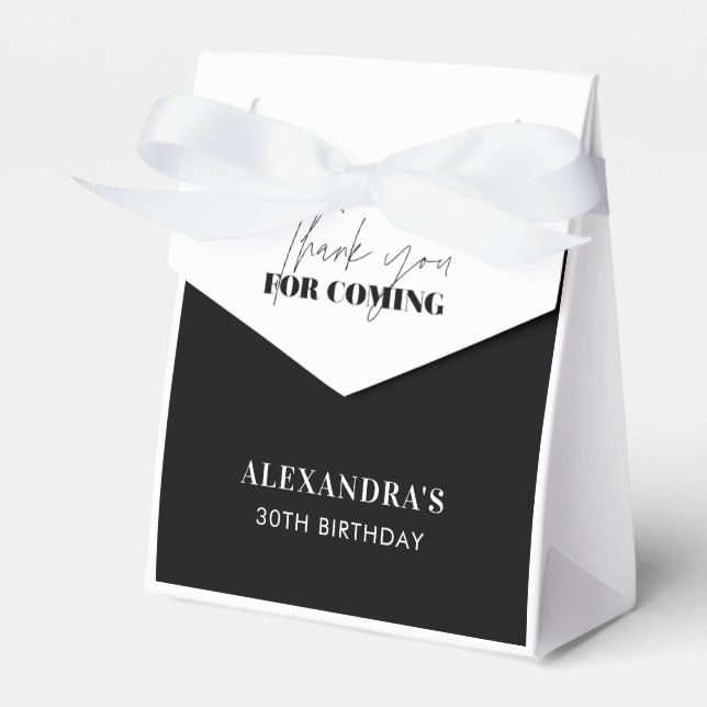 Chic Black and White Birthday Thank You Favor Boxes (Front Side)