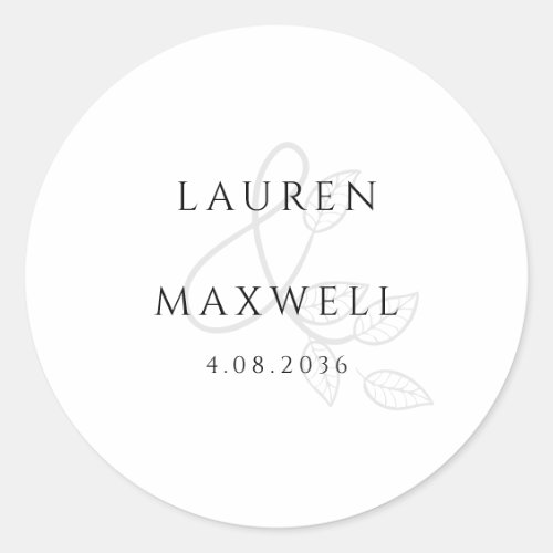 Chic Black and White Botanical Floral Wedding Classic Round Sticker
