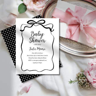 Chic Black and White Bow Baby Shower Invitation