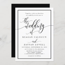 Chic Black And White Calligraphy Script Wedding In Invitation