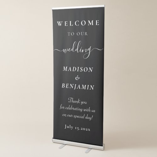 Chic Black and White Calligraphy Wedding Retractable Banner
