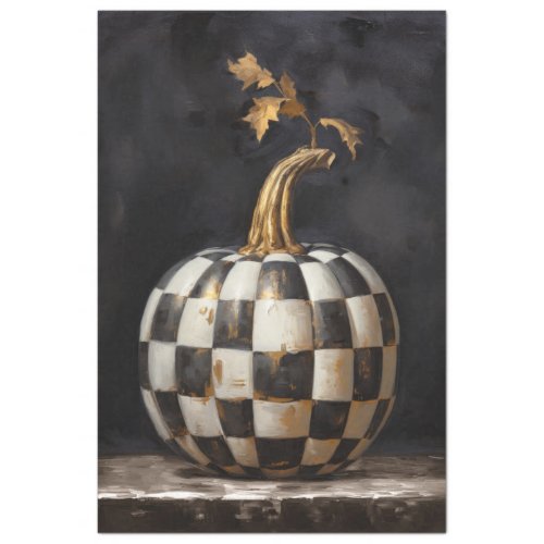 Chic black and white checker pumpkin and gold stem tissue paper