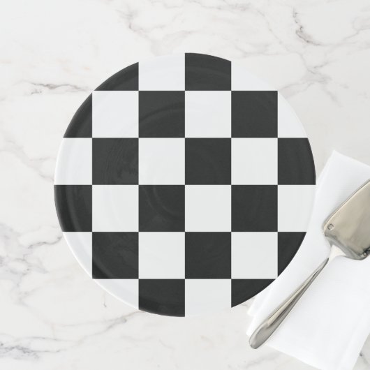 Chic Black and White Checkered Pattern Cake Stand (Front)