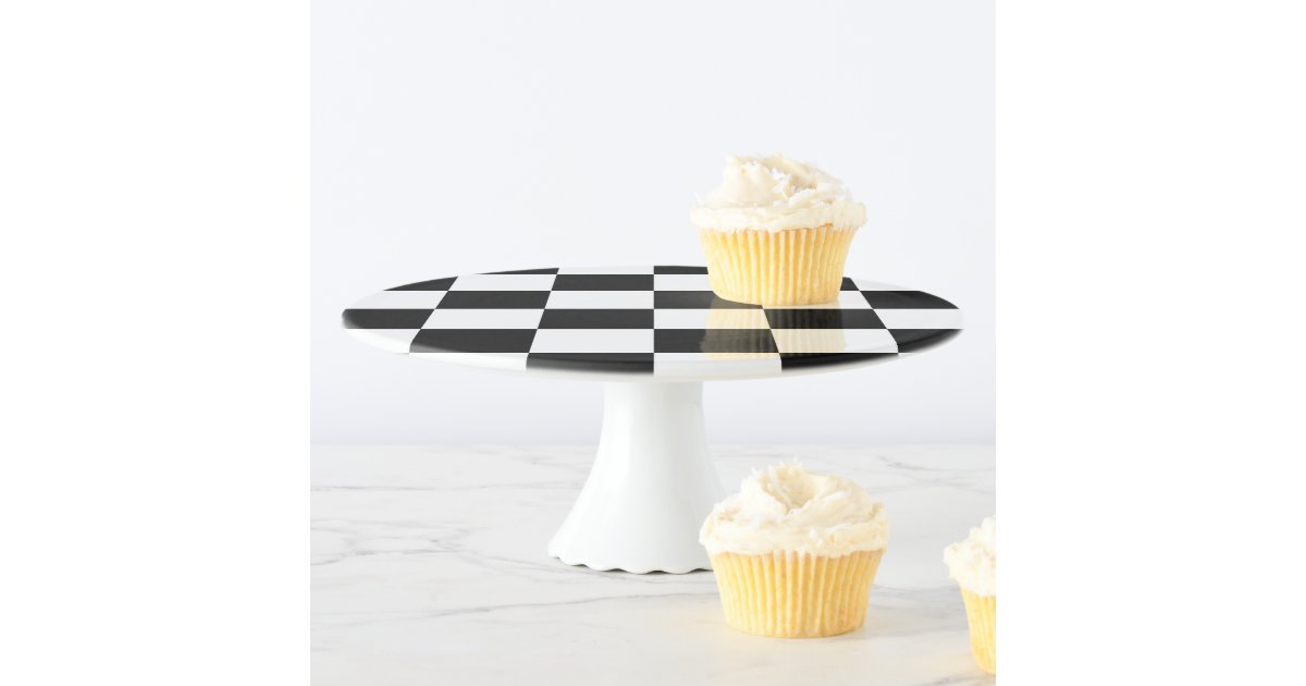 Chic Black and White Checkered Pattern Cake Stand Zazzle