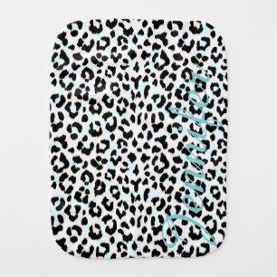 Chic black and white cheetah print monogram baby burp cloth