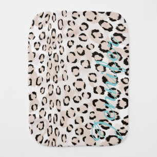 Chic black and white cheetah print monogram baby burp cloth