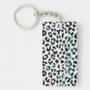 Chic black and white cheetah print monogram keychain